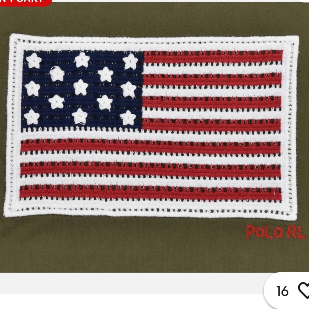 Polo Ralph Lauren Crotchet Flag 100% Cotton Crewneck T-shirt Preppy Americana - Picture 3 of 9